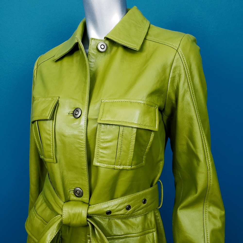 🆕️🌿🍀 MUUBAA Green Utility Tie Waist Leather Coat // (GENUINE LEATHER) //(NWT) - Picture 8 of 12
